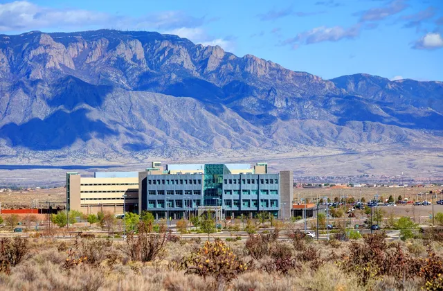 A blue building outside Rio Rancho, a service area of WSI Web Enhancers where we serve businesses with local SEO services