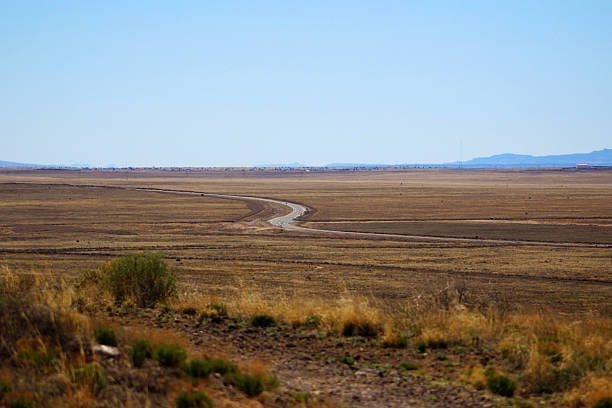 Desert road stretching through the flat landscape under blue sky outside Chaparral, an SEO service area of WSI Web Enhancers