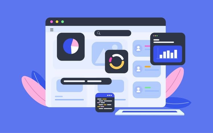Dashboard with charts and analytics widgets on a screen