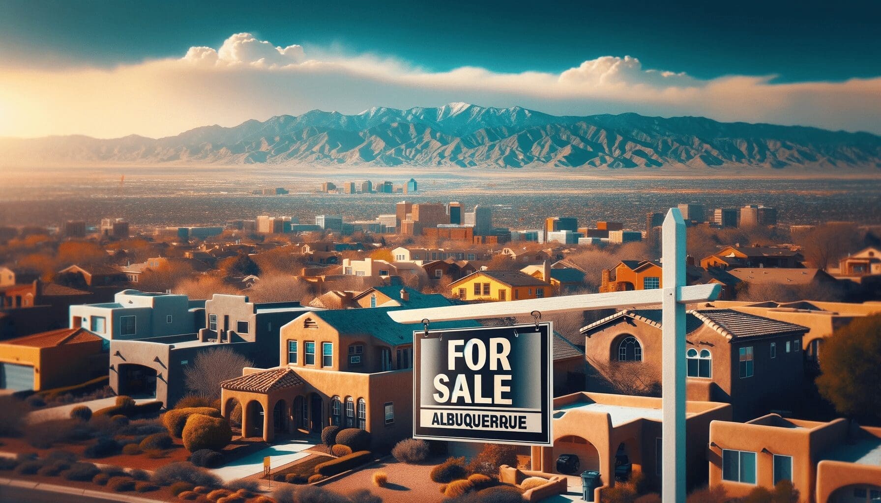 Albuquerque horizon with a FOR SALE sign in the foreground - Website Design